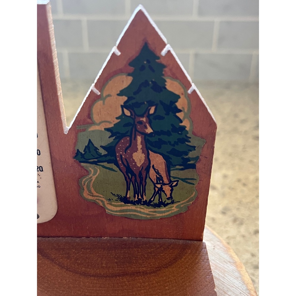 Vintage Newburgh NY Wood Souvenir Thermometer Deer Forest Rustic Cabin Decor - Picture 2 of 5